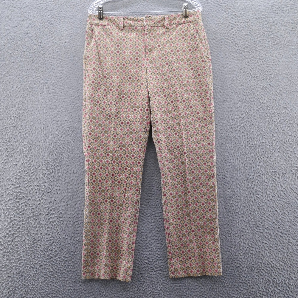 Lands End Womens 8 Fit 2 Straight Leg Pants Pink Tan Geometric Medallion Cotton